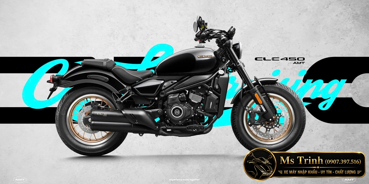 CFMoto 450CL-C AMT màu đen nổi bật trong bộ ảnh giới thiệu phong cách cruiser hiện đại