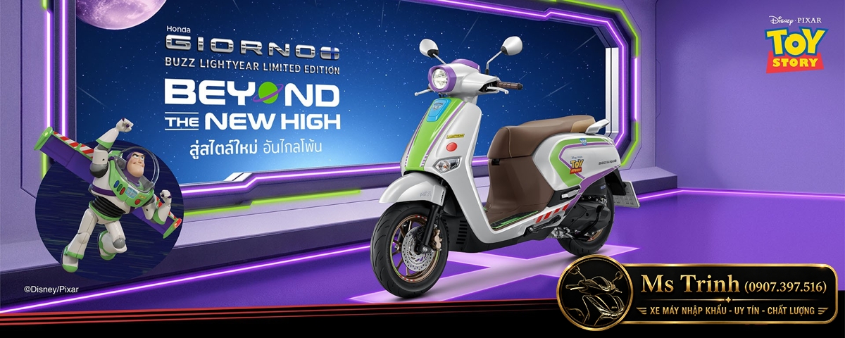 Cốp xe Honda Giorno+ Buzz Lightyear rộng chứa mũ bảo hiểm và đồ dùng