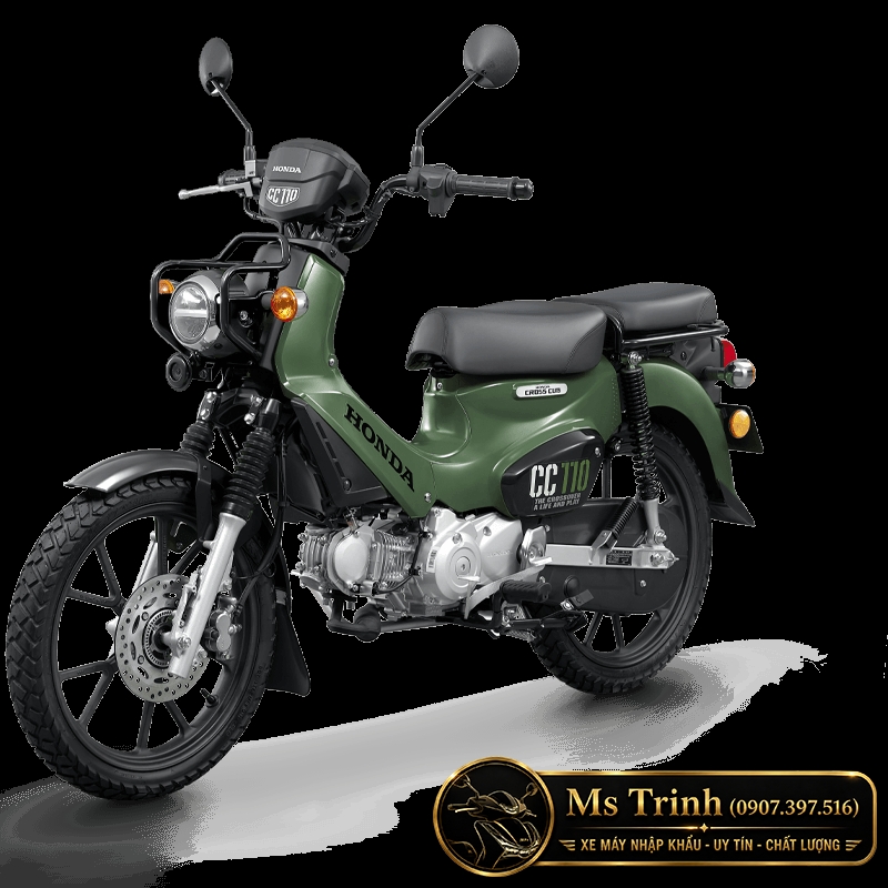 Honda Cross Cub 110 2026 xanh dương nhìn trực diện góc nghiêng với bộ lốp 17 inch